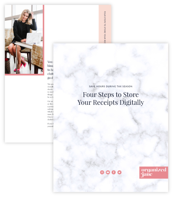 A mockup of Organized Jane's Four Steps to Store Your Receipts Digitally Guide